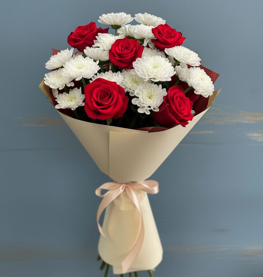 Букет цветов из: Розы и Хризантемы в Озерках