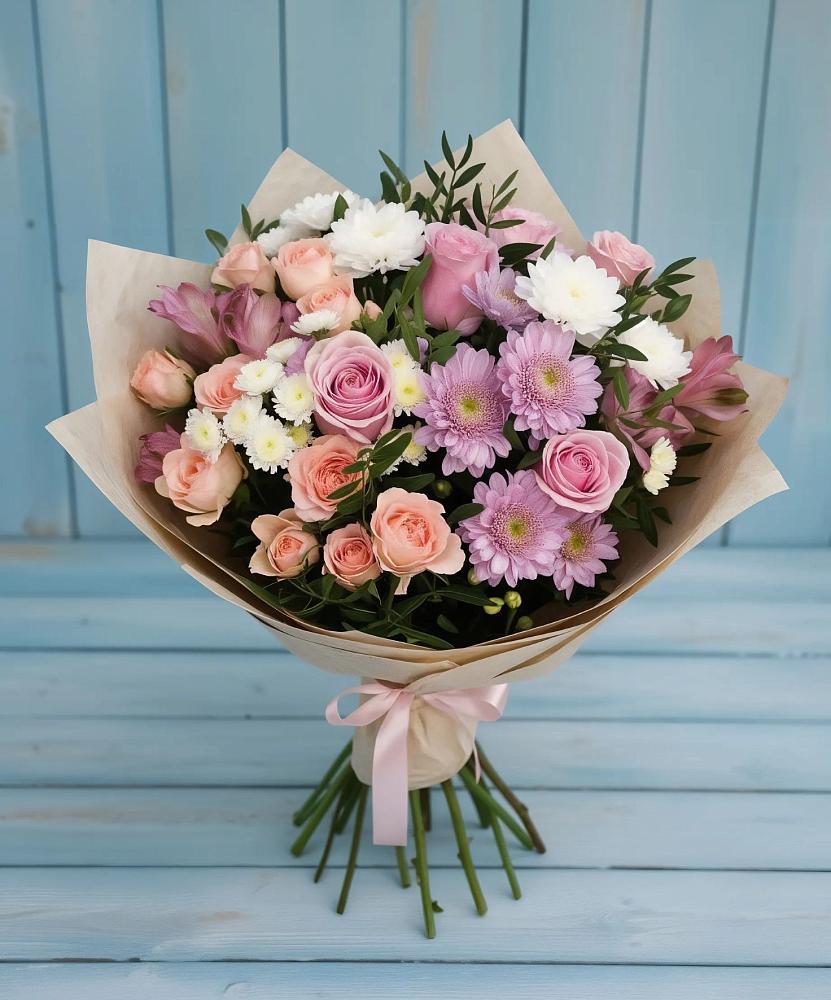 Букет цветов из: Хризантемы, Розы и Альстромерии в Озерках