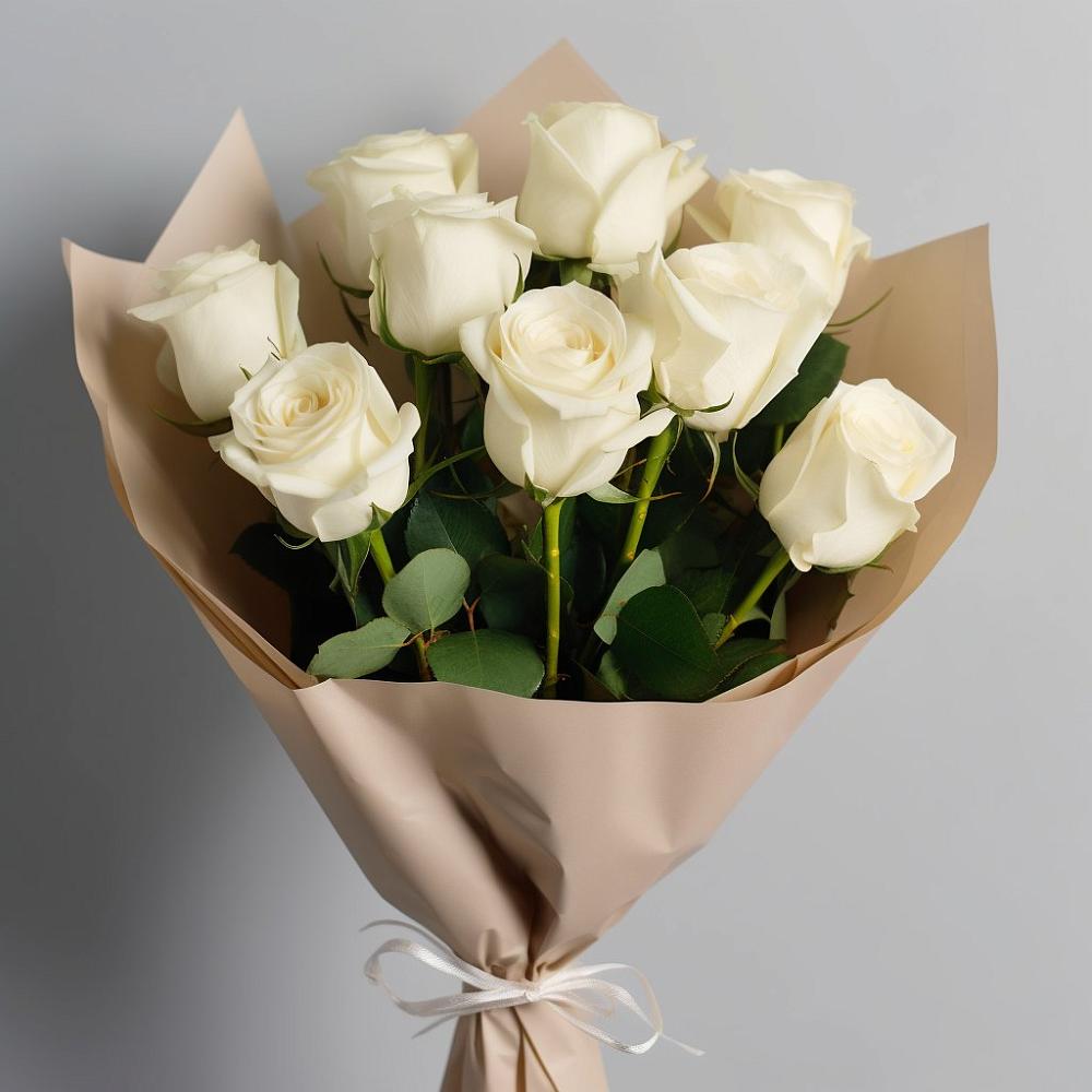 Букет 9 Белых роз Эдлесс Лав в Озерках