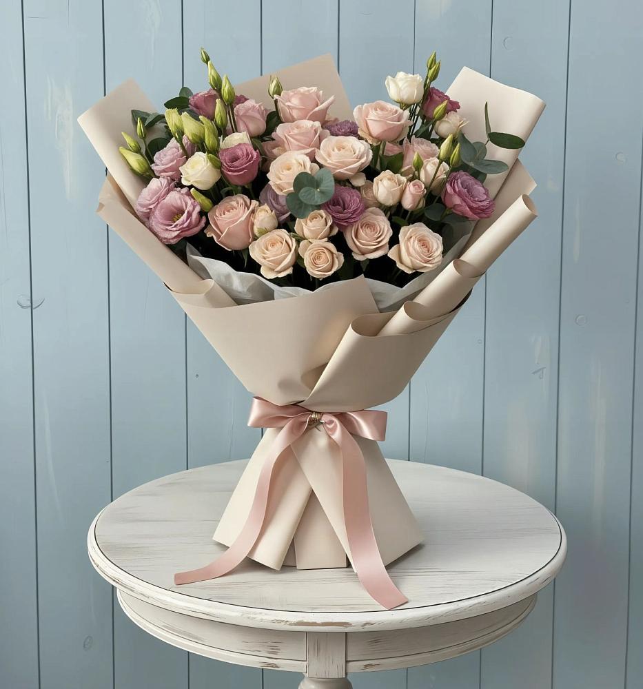 Букет цветов из: Розы и Лизиантусы в Озерках